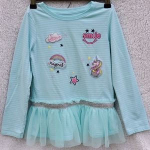 Unicorn Theme Long Sleeve Shirt with Chiffon Hem